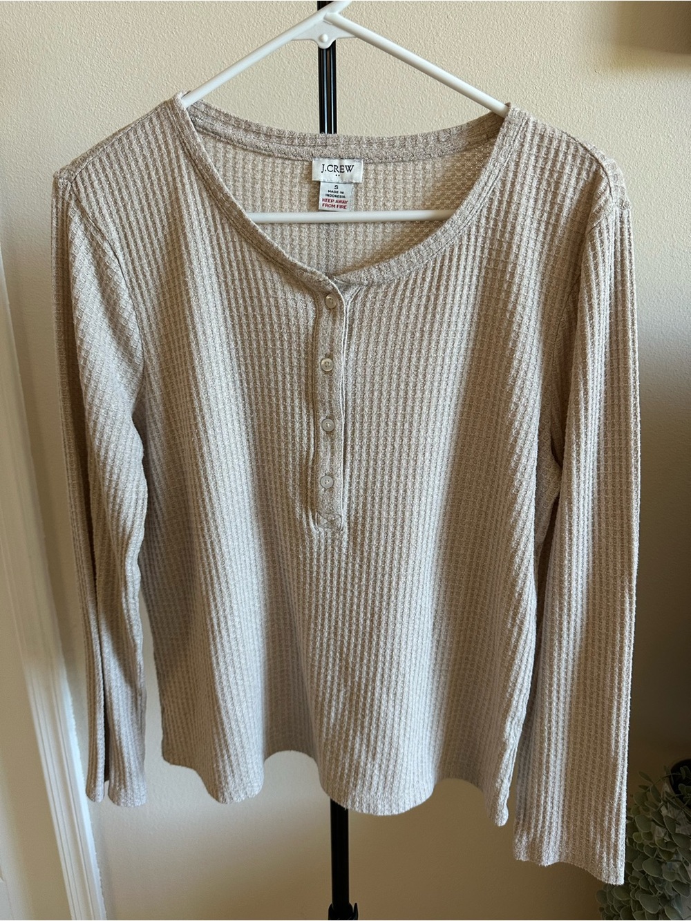 J. Crew Neutral Beige Waffle Henley Top